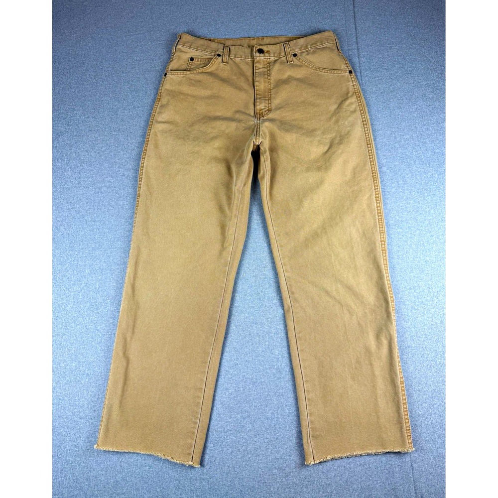 Dickies Mens 34x30 Relaxed Fit Carpenter Work Pants Brown Raw Hem Workwear
